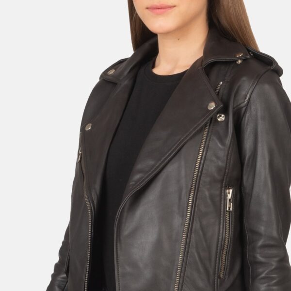 Alison Leather Biker Jacket in Brown