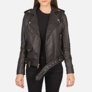 Alison Leather Biker Jacket in Brown