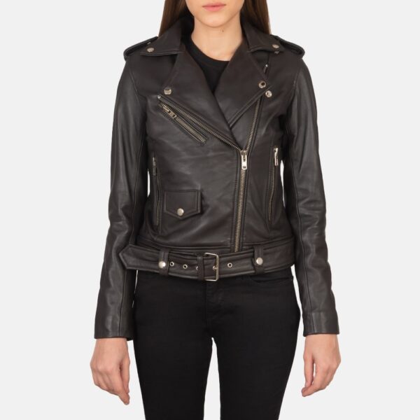 Alison Leather Biker Jacket in Brown