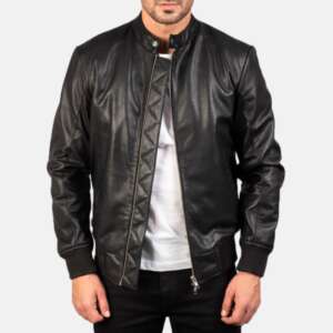 Avan Men's Black Leather Bomber Jacket