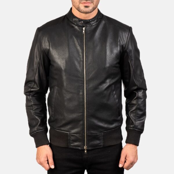 Avan Men's Black Leather Bomber Jacket