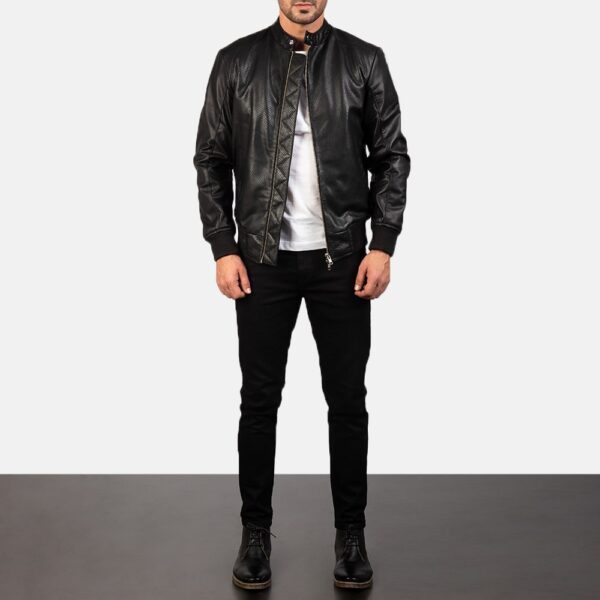 Avan Men's Black Leather Bomber Jacket