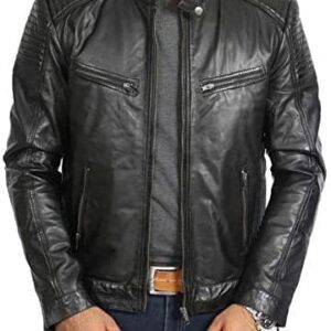 Black Leather Biker Jacket for Men's Fashion