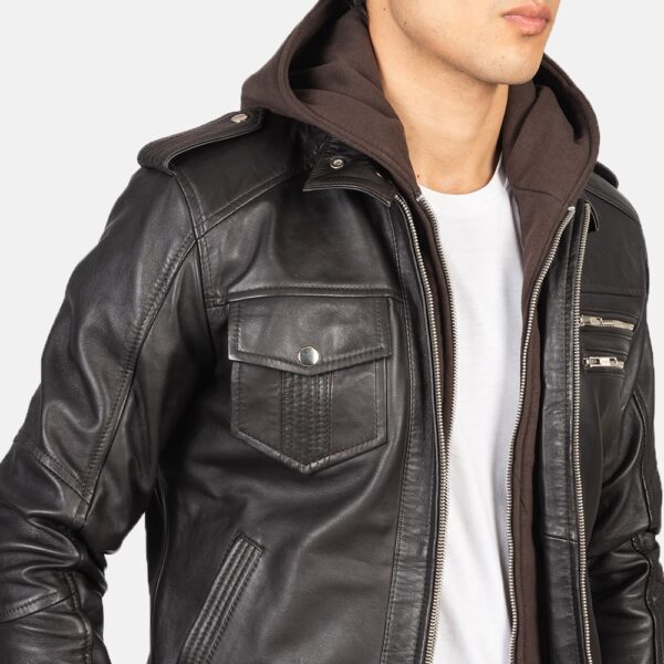 Bravado Brown Leather Bomber Jacket with Detachable Hood