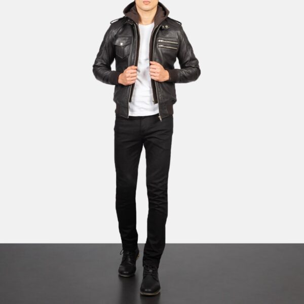 Bravado Brown Leather Bomber Jacket with Detachable Hood