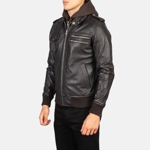 Bravado Brown Leather Bomber Jacket with Detachable Hood