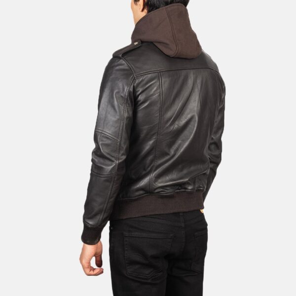 Bravado Brown Leather Bomber Jacket with Detachable Hood