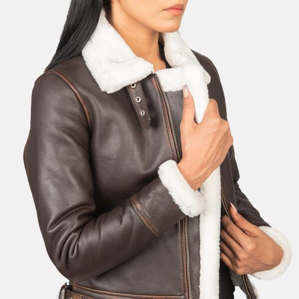 Brown Leather B-3 Bomber Jacket - Sherilyn