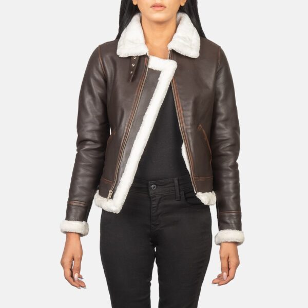 Brown Leather B-3 Bomber Jacket - Sherilyn