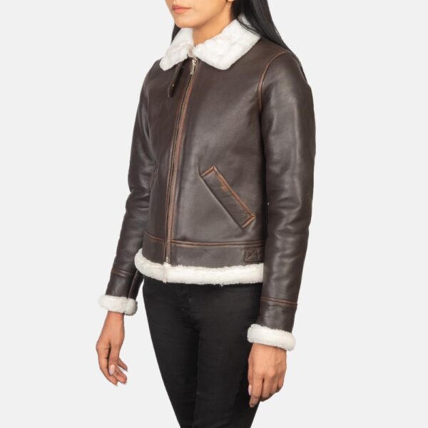 Brown Leather B-3 Bomber Jacket - Sherilyn