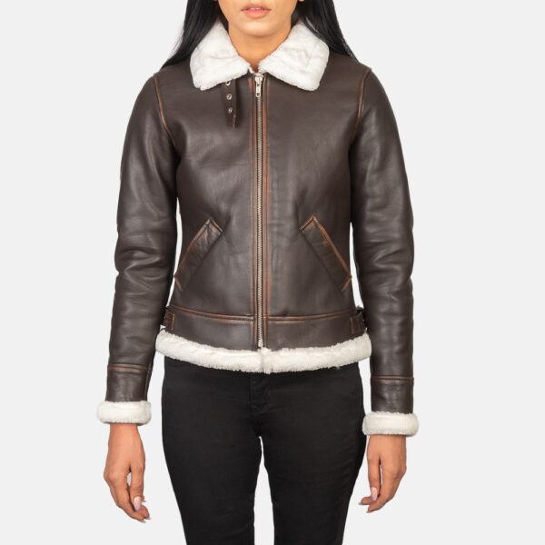 Brown Leather B-3 Bomber Jacket - Sherilyn