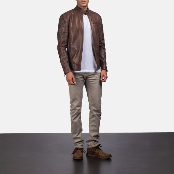 Brown Leather Biker Jacket - The Dean