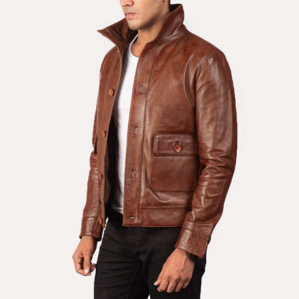 Brown Leather Bomber Jacket - Columbus Style