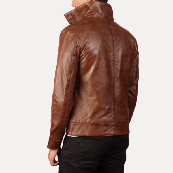 Brown Leather Bomber Jacket - Columbus Style