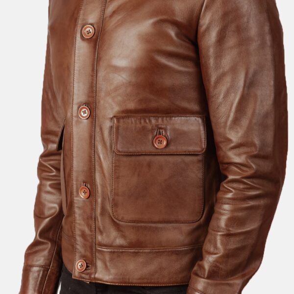 Brown Leather Bomber Jacket - Columbus Style