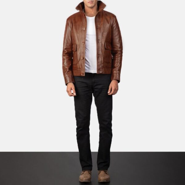 Brown Leather Bomber Jacket - Columbus Style