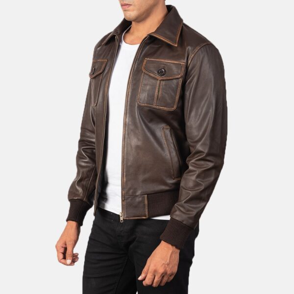 Brown Leather Bomber Jacket - The Aaron