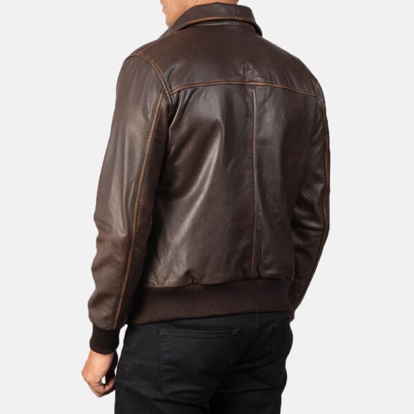 Brown Leather Bomber Jacket - The Aaron