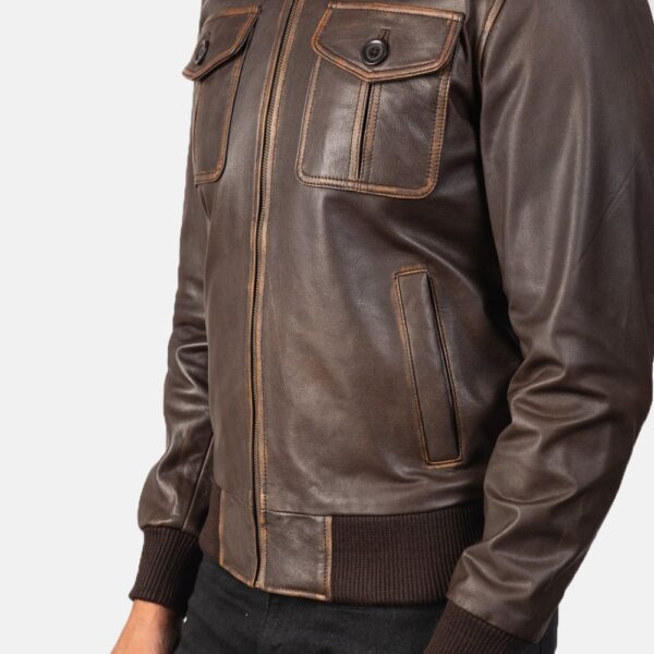 Brown Leather Bomber Jacket - The Aaron