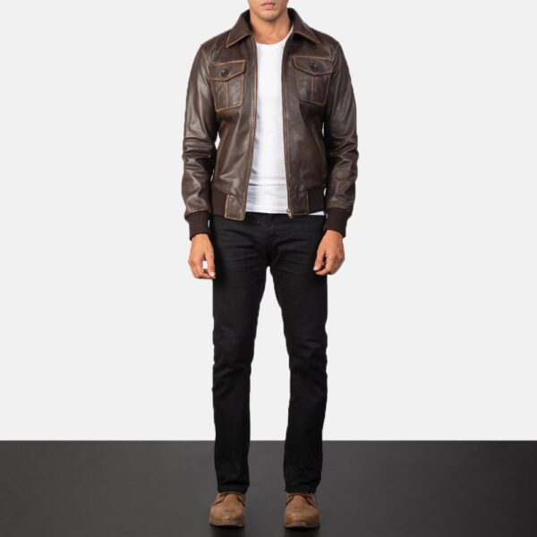 Brown Leather Bomber Jacket - The Aaron