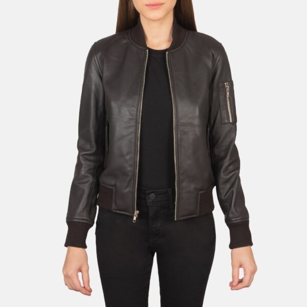 Brown Leather MA-1 Ava Bomber Jacket