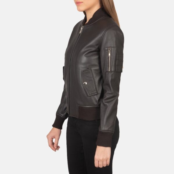 Brown Leather MA-1 Ava Bomber Jacket