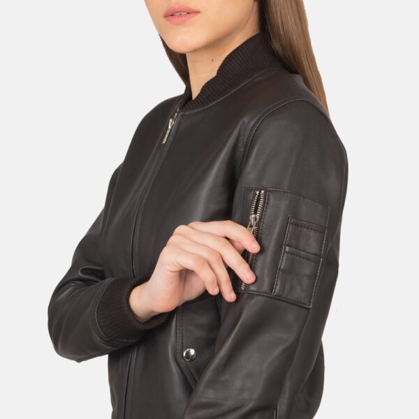 Brown Leather MA-1 Ava Bomber Jacket