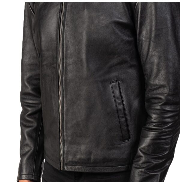 Classic Black Leather Biker Jacket - Alex