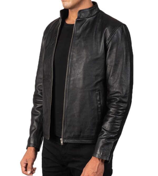 Classic Black Leather Biker Jacket - Alex