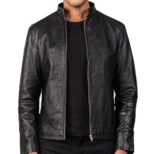 Classic Black Leather Biker Jacket - Alex