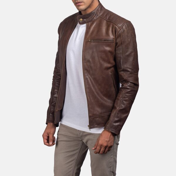 Brown Leather Biker Jacket - The Dean