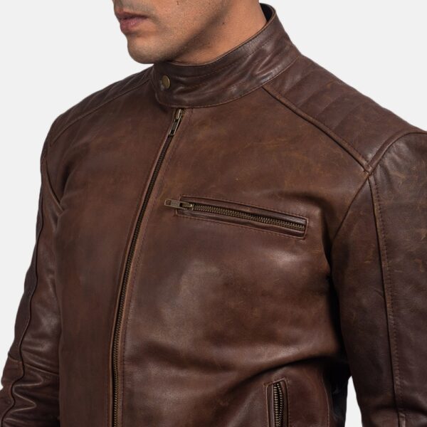 Brown Leather Biker Jacket - The Dean