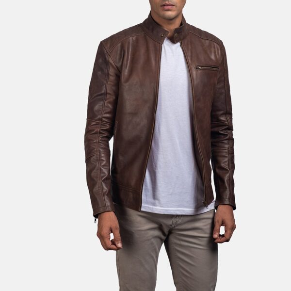 Brown Leather Biker Jacket - The Dean