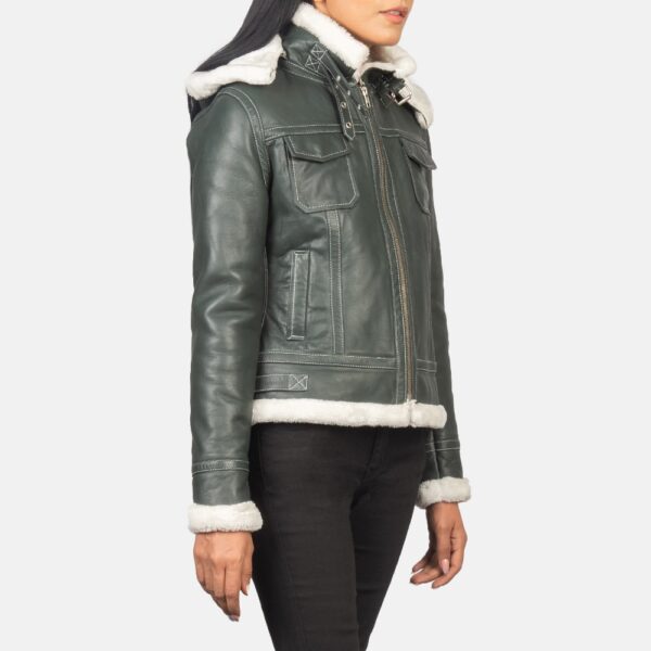 Fiona Shearling Leather Jacket with Hood in Green