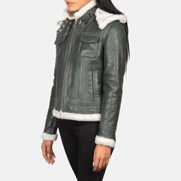 Fiona Shearling Leather Jacket with Hood in Green