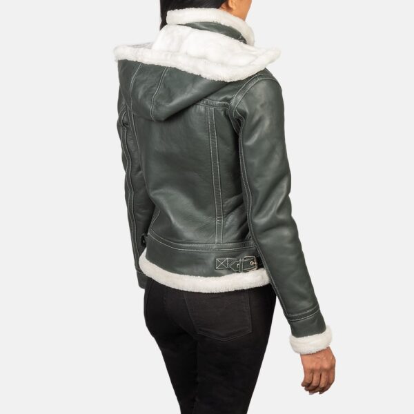 Fiona Shearling Leather Jacket with Hood in Green