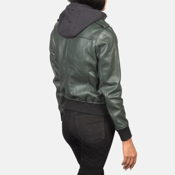 Green Hooded Leather Bomber Jacket - Roslyn