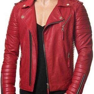 Kay Michael Red Lambskin Diamond Quilted Slim Fit Leather Jacket