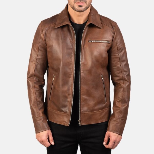 Lavendard Brown Leather Motorcycle Jacket for Men