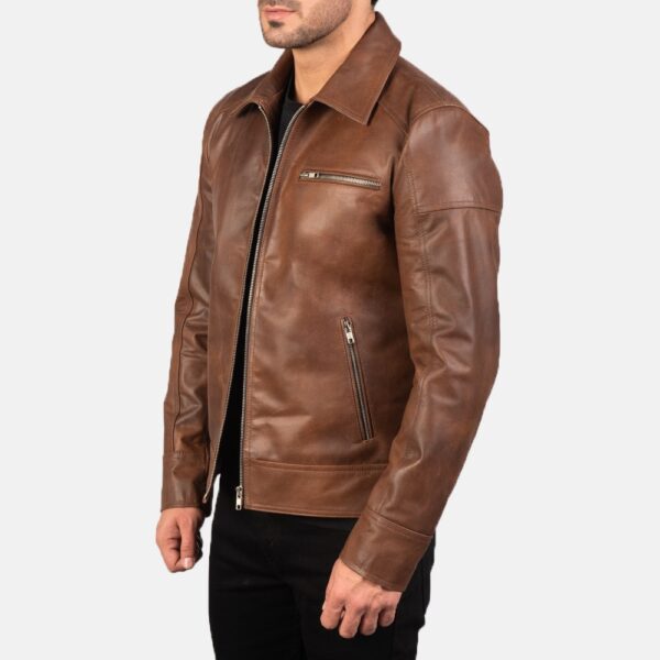 Lavendard Brown Leather Motorcycle Jacket for Men