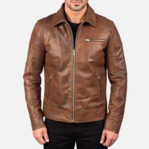 Lavendard Brown Leather Motorcycle Jacket for Men