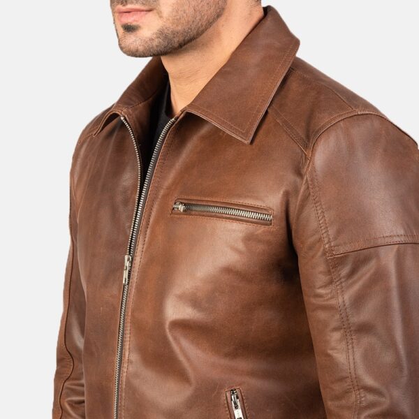 Lavendard Brown Leather Motorcycle Jacket for Men