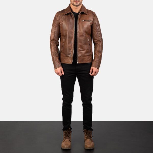 Lavendard Brown Leather Motorcycle Jacket for Men