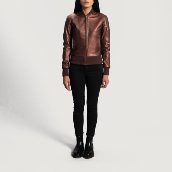 Maroon Leather Reida Bomber Jacket