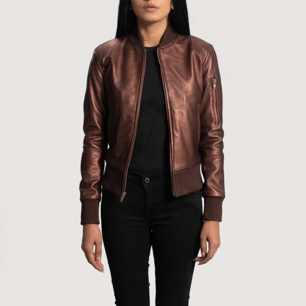 Maroon Leather Reida Bomber Jacket