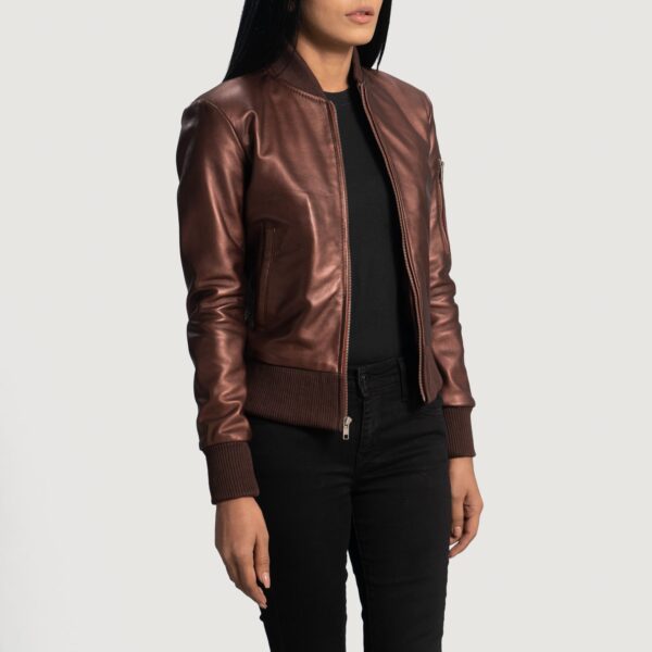 Maroon Leather Reida Bomber Jacket