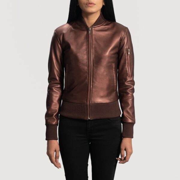 Maroon Leather Reida Bomber Jacket