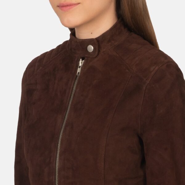 Mocha Suede Biker Jacket for Women - Kelsee