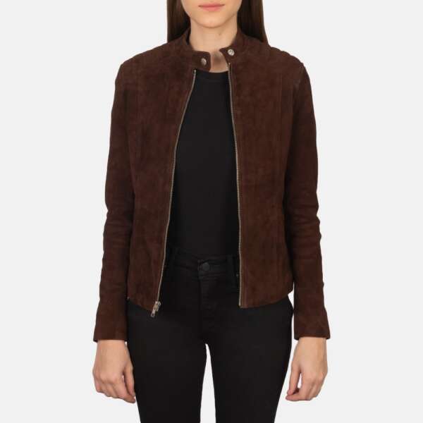 Mocha Suede Biker Jacket for Women - Kelsee