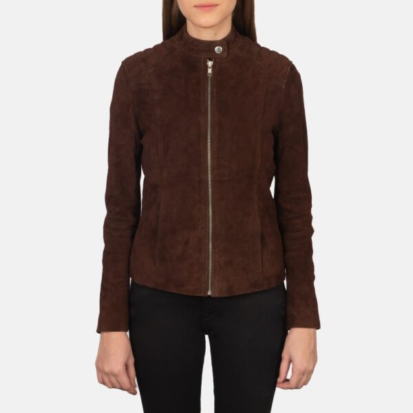 Mocha Suede Biker Jacket for Women - Kelsee